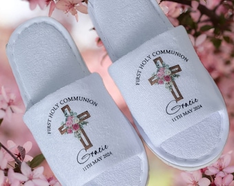 Slippers First Holy Communion, Spa Slippers, Adult And Child Size, Confirmation Slippers, Personalised Slipper, Open Toe Slipper.