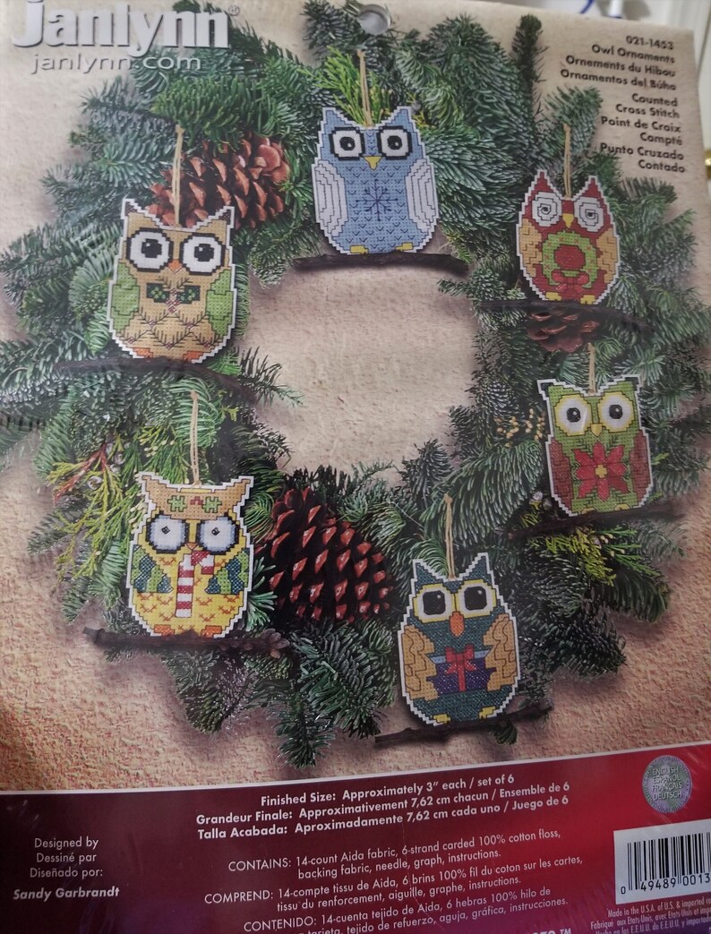 by Sandy Garbrandt for Janlynn Owl Ornaments kit