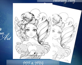 Faebruary Fairy 2024 Event colouring page Printable coloring  sheet adult fairy coloring PDF coloring printable pdf digital coloring