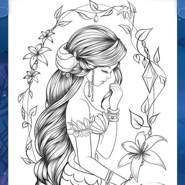 MERMAY 2024 Mermaid Alina coloring page,little mermaid Printable coloring, adult coloring page, coloring pdf