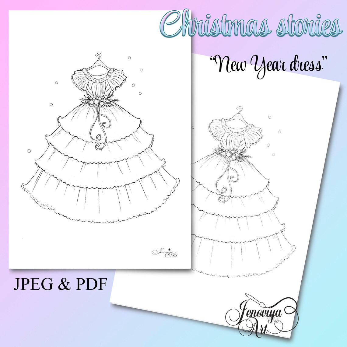 Christmas Dress Coloring Miss New Year Coloring Adult - Etsy