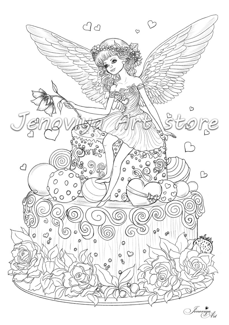 Fairy's Cake Valentine's Day Coloring Page faebruary - Etsy