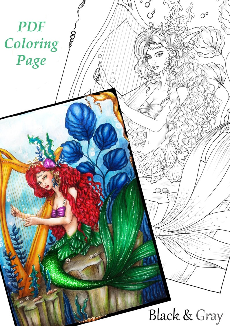 MERMAID Tail Coloring Page Printable Coloring Adult Coloring | Etsy