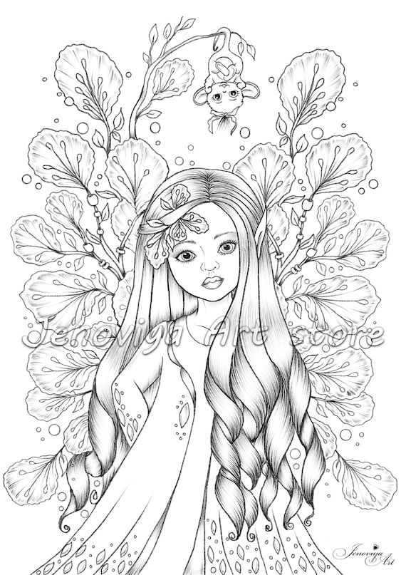 Little fairy colouring page Printable coloring book adult coloring book PDF  coloring printable pdf by JenoviyaArt