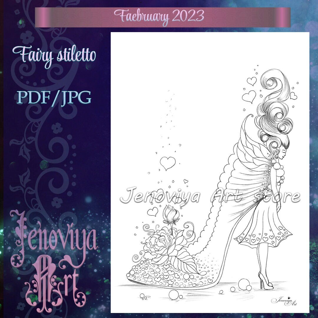 Fairy Stiletto Valentine's Day Coloring Page faebruary - Etsy