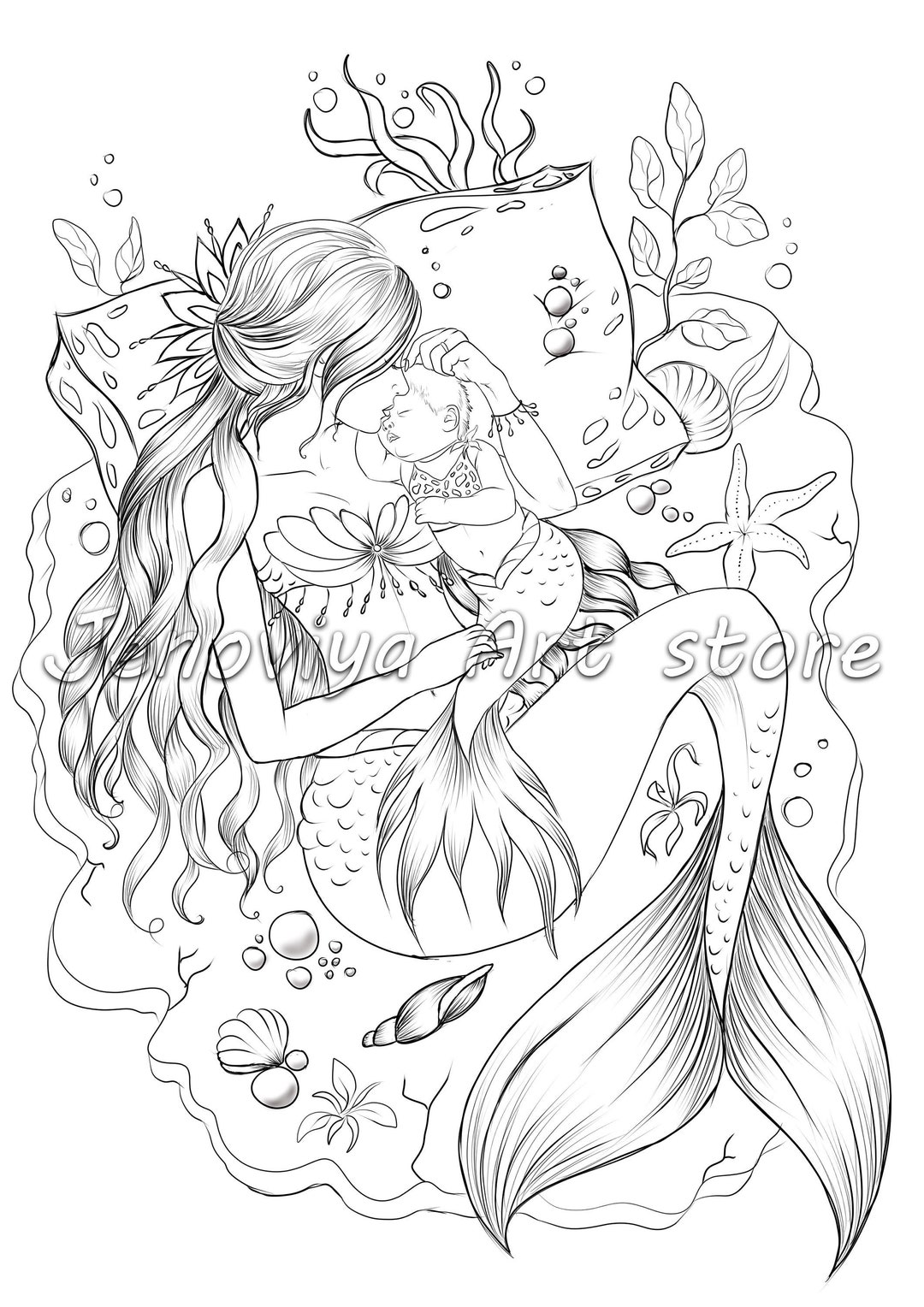 Mother's Day Love-mermaid Tail Coloring Page,little Mermaid Printable