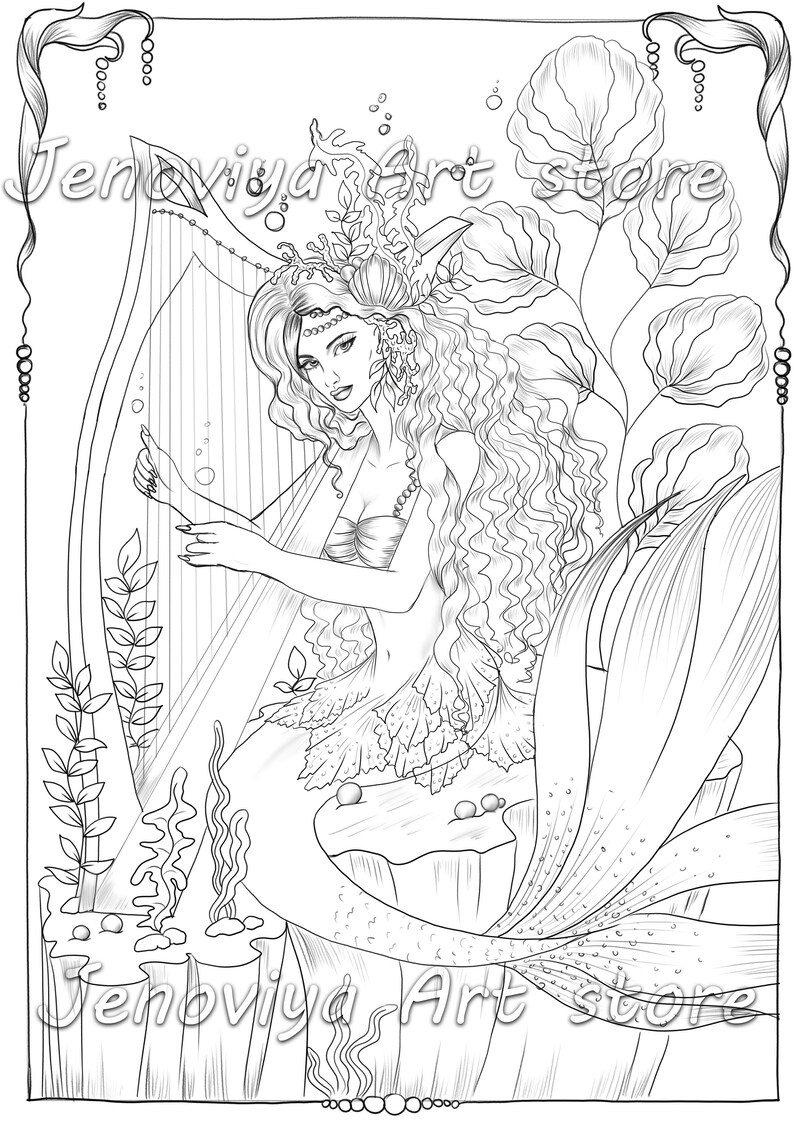 MERMAID Tail Coloring Page Printable Coloring Adult Coloring | Etsy