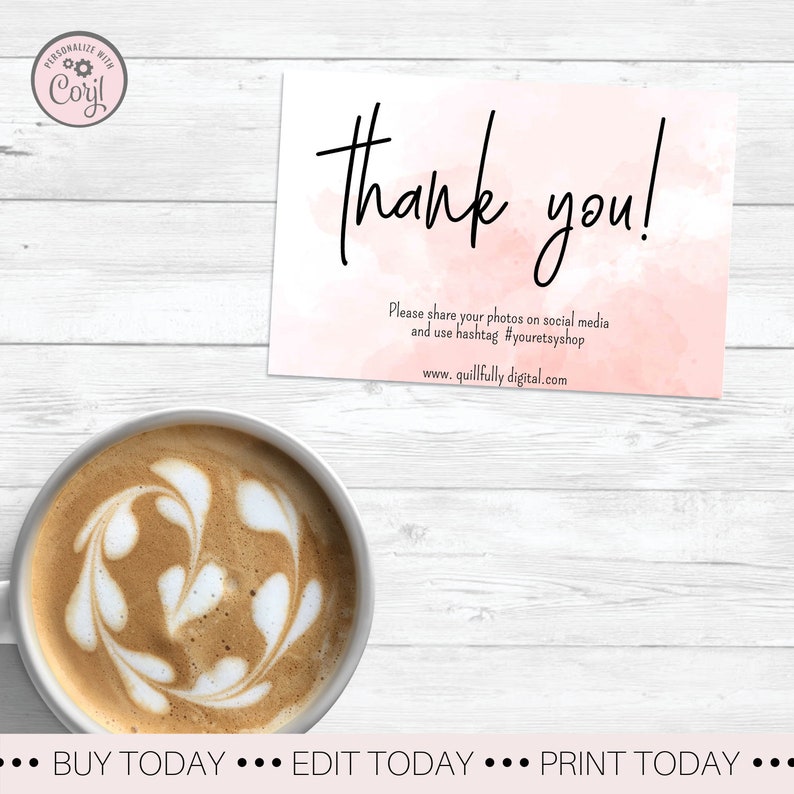 Pink Water Color Thank You Shopping Card Business Thank You Card Pink Packaging Card Social Media Custom Packaging Card Thank You Customer