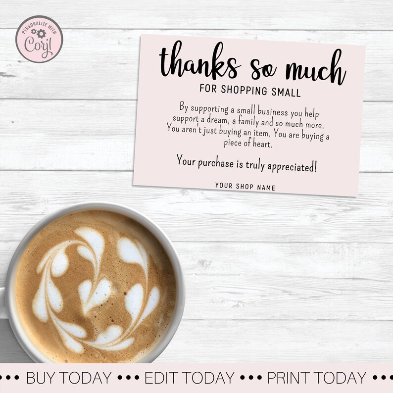 Pink Thank You For Shopping Small Card Simply Thank You For Order Packaging Cards Pale Pink Business Thank You Card Support Small Business