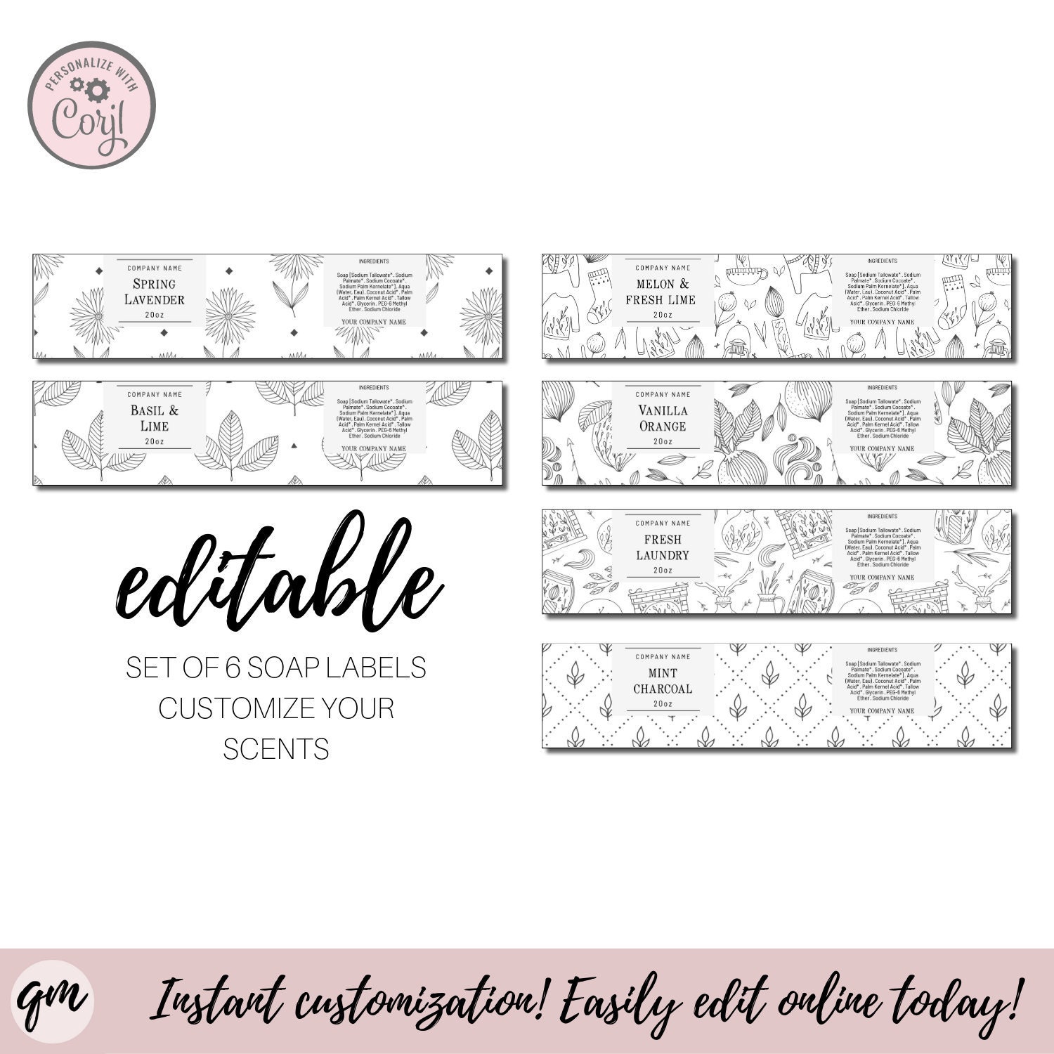 Set of 23 Printable Soap Labels Template Editbale Soap Labels  Etsy With Free Printable Soap Label Templates