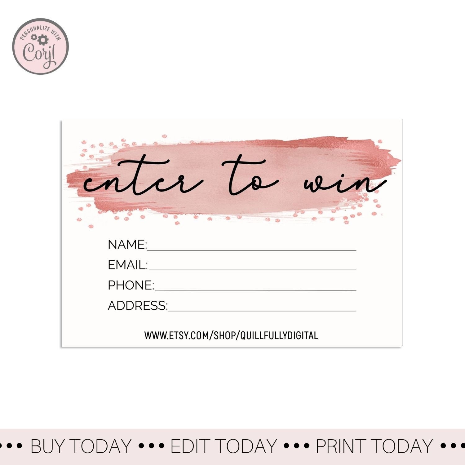 Printable Enter To Win Card Pink Enter To Win Template | Etsy