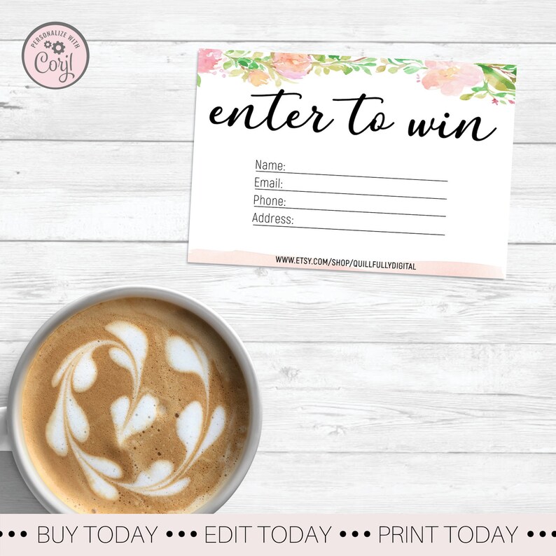 Printable Enter to Win Floral Template Custom Enter The | Etsy
