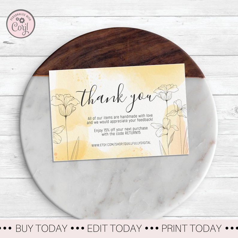 Floral Customer Thank You Card Print at Home Thank You Card Etsy