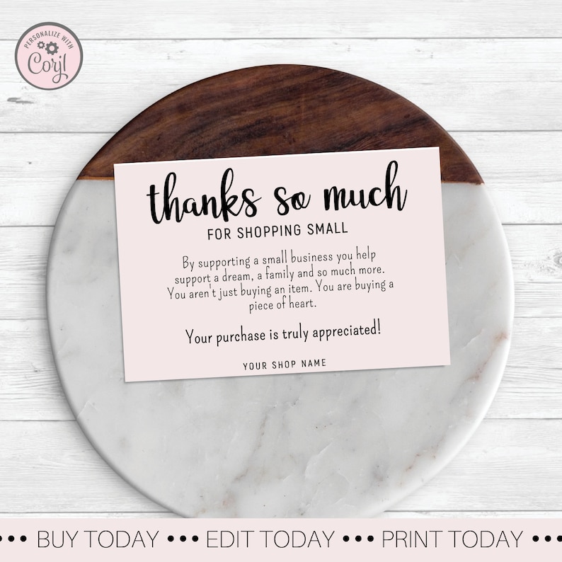 Pink Thank You For Shopping Small Card Simply Thank You For Order Packaging Cards Pale Pink Business Thank You Card Support Small Business