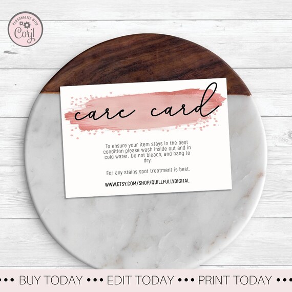 Printable Care Card Modern Customer Care Card Editable Etsy