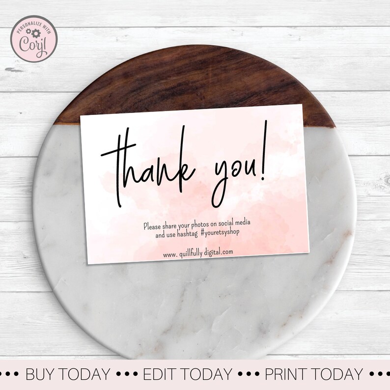 Pink Water Color Thank You Shopping Card Business Thank You Card Pink Packaging Card Social Media Custom Packaging Card Thank You Customer