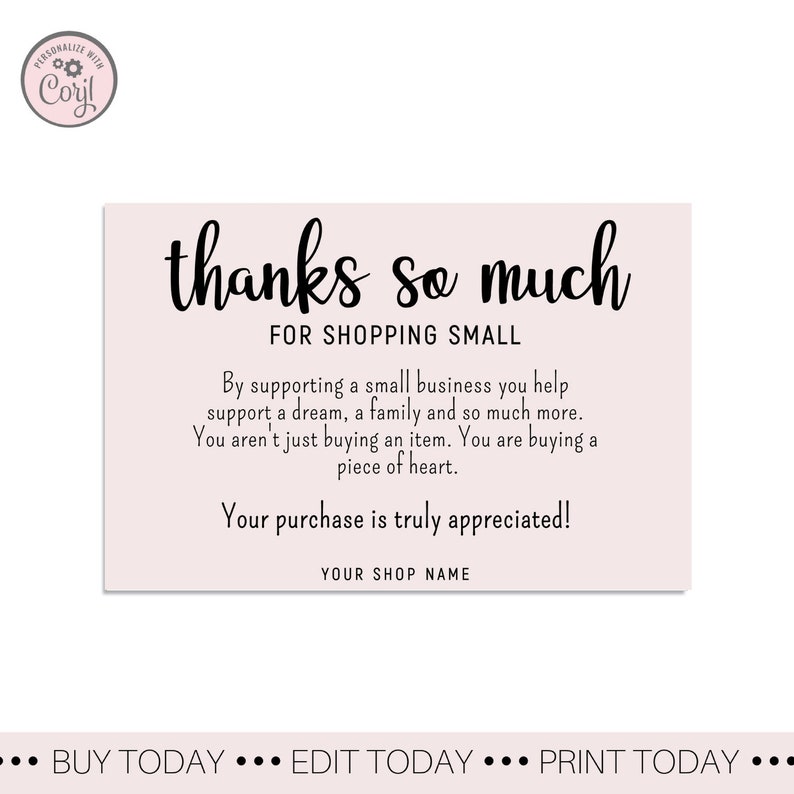 Pink Thank You For Shopping Small Card Simply Thank You For Order Packaging Cards Pale Pink Business Thank You Card Support Small Business