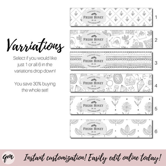 Set Of 6 Printable Soap Labels Template Editbale Soap Labels Etsy