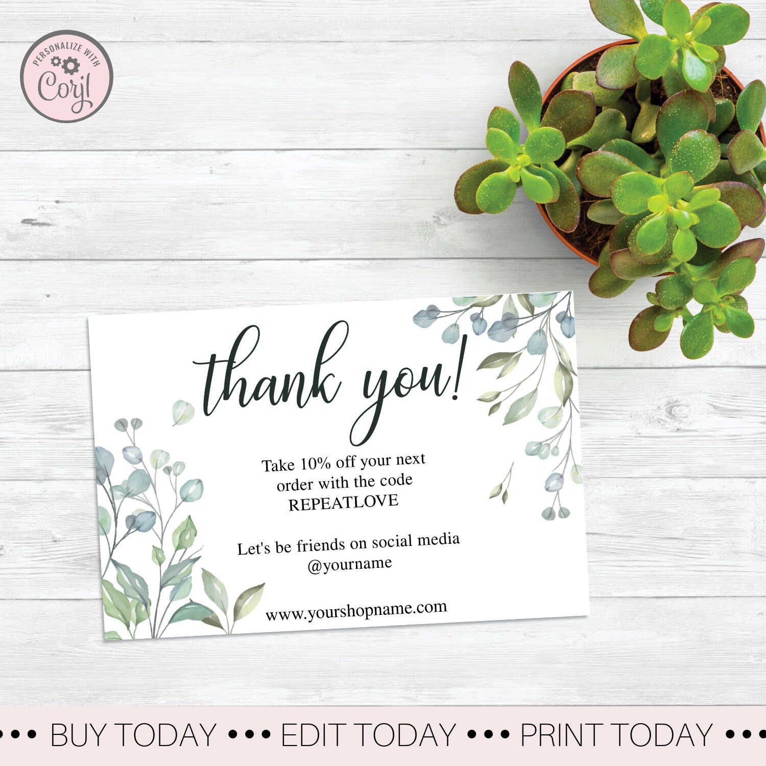 Botanical Editable Thank You For Your Order Card Template Etsy