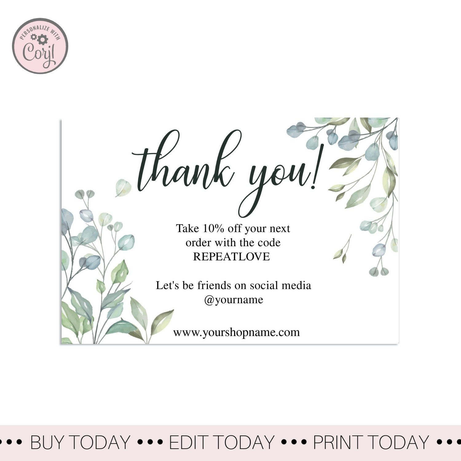 Botanical Editable Thank You for Your Order Card Template ...