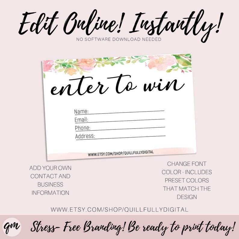 Printable Enter to Win Floral Template Custom Enter The | Etsy