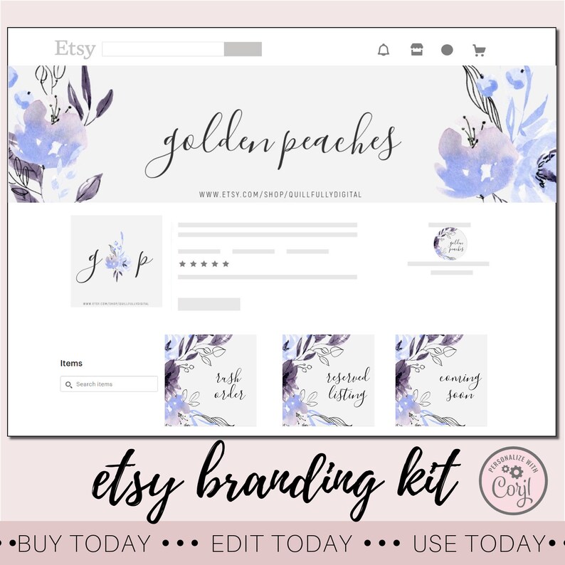 Custom Floral Etsy Marketing Kit Editable Etsy Shop Template Etsy