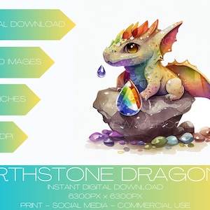 Birthstone Dragons - Fantasy - Watercolor Style - Clip Art - Digital Art Download - 300 DPI - PNG - Commercial Use - AI generated