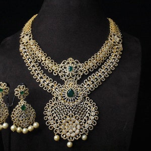 indian bridal necklace, American Diamond Necklace/Gold Plated Necklace By Asp Fashion