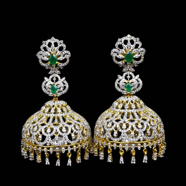 American Diamond Jhumka/ Gold plated Screw Back earrings/ diamond finished jhumka/Cz jhumka/luxurious jewelry/Diamond jewelry/India