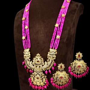 Indiase Pachi hanger set met echte emrald mala van Asp Fashion