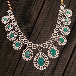 American Diamond Necklace/Gold Plated Necklace/Diamond Necklace/Indian Jewelry/Wedding Necklace/South Indian Jewelry