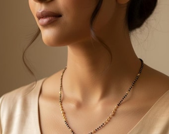 24K Gold Plated Mangalsutra Chain with Black Beads - 20 Inches