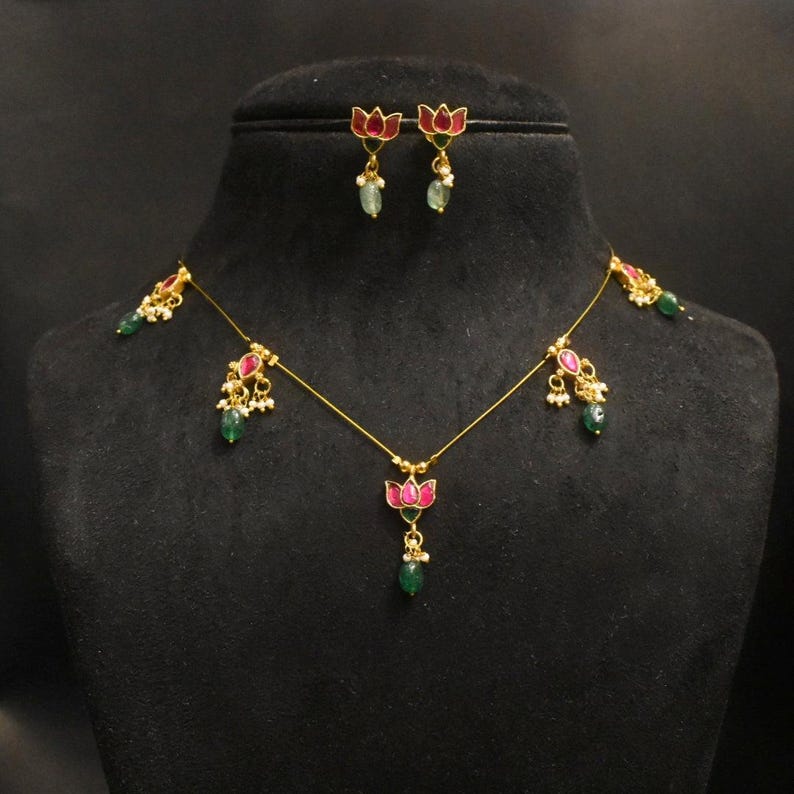 Jadau Kundan Invisible Necklace Set - 24K Gold Plated image 2