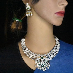 Indian American Diamond Necklace With Earrings/Cz Necklace/Diamond Replica Necklace/Indian Necklace/Wedding Jewelry By Asp Fashion