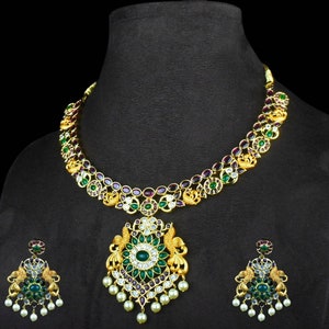 Ruby emrald gold finished necklaces with earing By Asp Fashion