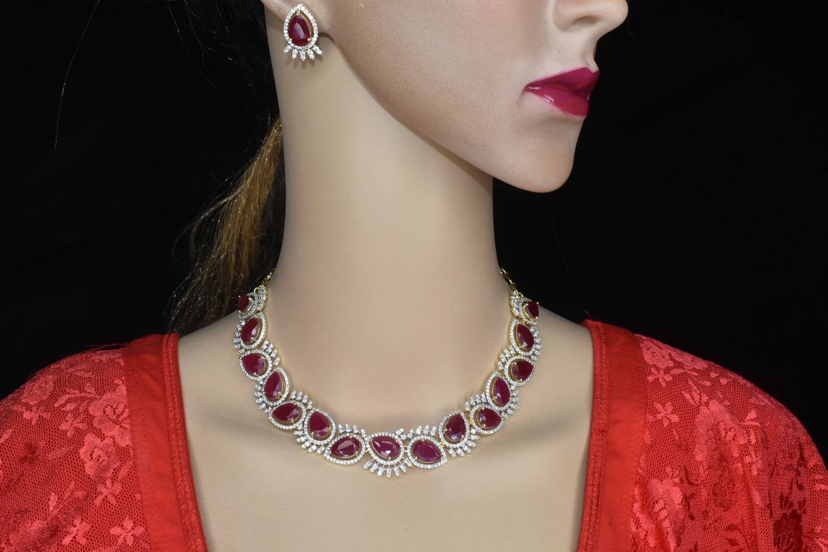 Green Emerald Necklace pink Necklace ruby Necklace by Asp Fashion