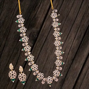Beautiful Diamond Model Gold Plated Necklace With Screw Back Earrings /Diamond Jewelry/Diamond Necklace/Indian Jewelry/Wedding Jewelry