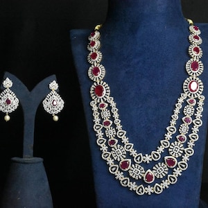 Diamond necklace replica in Swarovski stones with elegent earrings By Asp Fashion