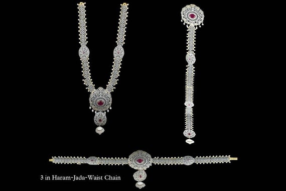 Arihant American Diamond Jada Billalu, Long Necklace, Vaddanam Three in One.