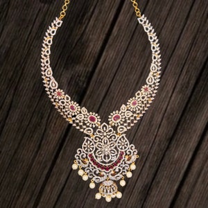 Most beautiful diamond replica necklace with earrings pressing style back