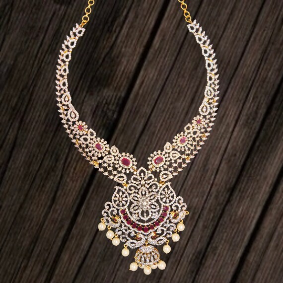 Most Beautiful Diamond Replica Necklace With Earrings Pressing