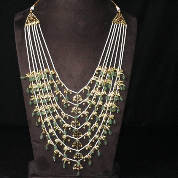 Jadau Satlada Haar/ Real Onyx Stone/ Pakistani Bridal Set/ Pakistani Jewelry/ Hyderabadi Jewelry/ Bridal Jewelry/ Passa/ Real Jadau Jewelry
