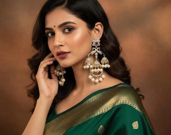 Royal Peacock Triple Jhumka Chandbali Earrings