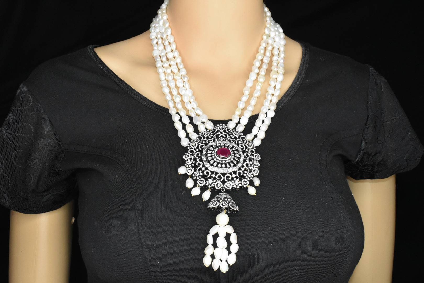 South Sea Unshaped Real Pearls Mala With Antique Finished Pendent Set ...