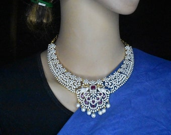 American Diamond Necklace Set: Indian Wedding Jewelry