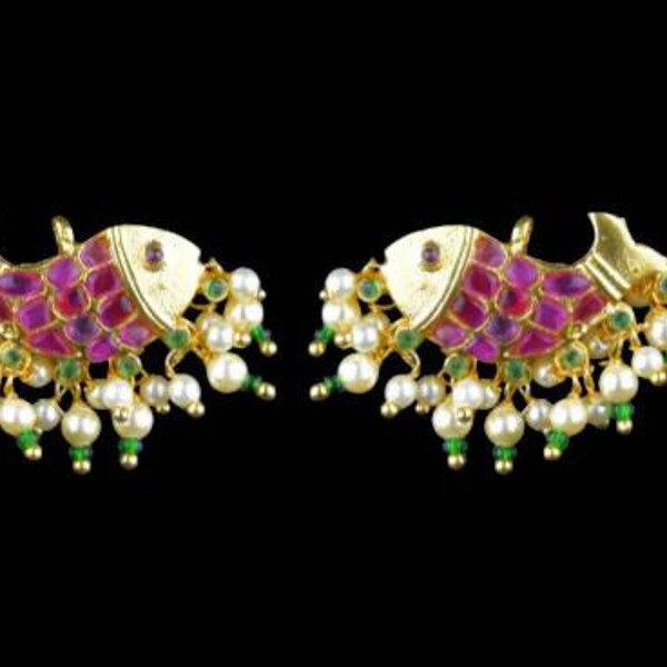 Indian Handmade Natural ruby fish earring By Asp Fashion