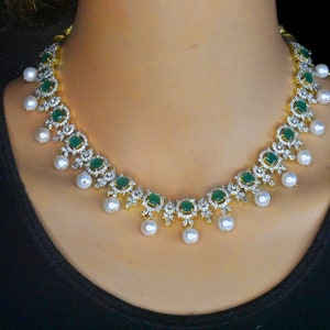 Emrald ,Ruby Necklace/Indian jewelry/American Diamond Necklace/South Indian jewelry/Western jewelry /Laxurious Necklace/Cz Necklace