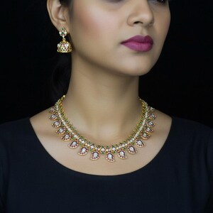 Traditional Ruby Emerald Mango Haram Long Necklace Set