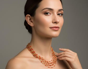 24K Gold Plated 5 Layer Coral Pearls Chain - 18 Inches