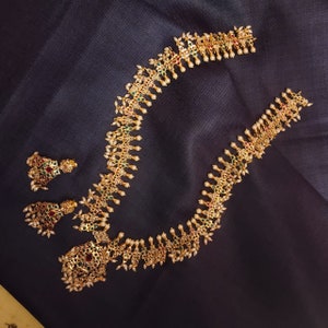 Guttapusalu necklace with real rice pearls  and earing with pressing style back